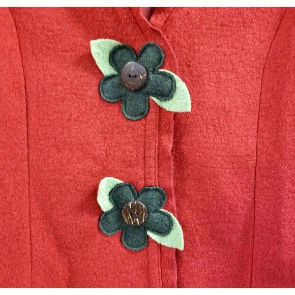 Ambition Rust Orange Reddish Orange Wool Blend Floral Button Jacket Sz M Granny - Picture 5 of 7